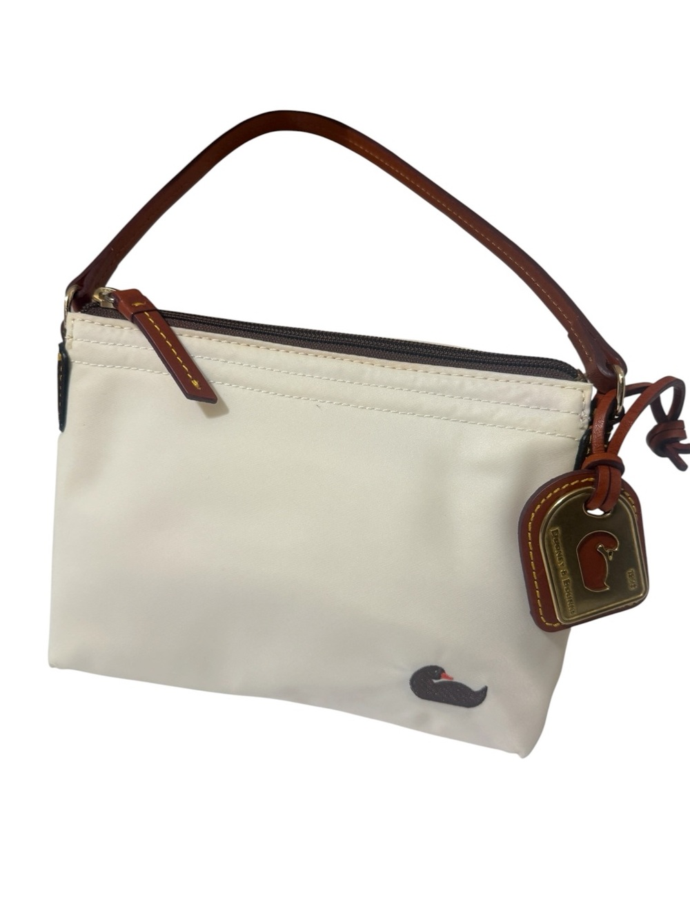 Dooney& Bourke Cream Shoulder Wristlet Bag, Brown Strap in excellent conditions